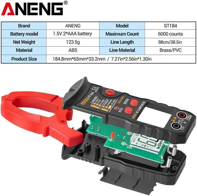 Alt view image 6 of 7 - ANENG ST184 Digital Multimeter Clamp Meter True RMS 6000 Counts Professional Measuring Testers AC/DC Voltage AC Current Ohm & NO Packing Box - Red