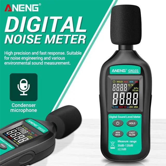 Alt view image 2 of 7 - ANENG GN101 Digital Noise Meter Measurement 35-135 db Intelligent Sound Level Meter Decibel Monitor Logger Diagnostic-Tool