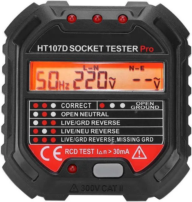 Alt view image 3 of 6 - Circuit Tester HT107D LCD Digital Display Socket Outlet Tester Mains Fault Check Tool Detector Electroscope 90 to 250V