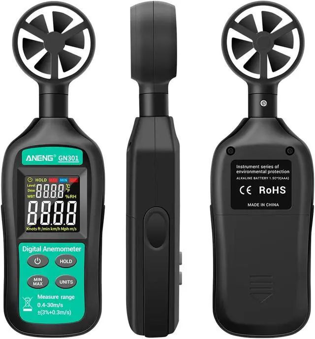 Alt view image 4 of 7 - ANENG GN301 Handheld Digital Anemometer High Precision Wind Speed/Temperature Meter Digital Meteorograph with LCD Backlight