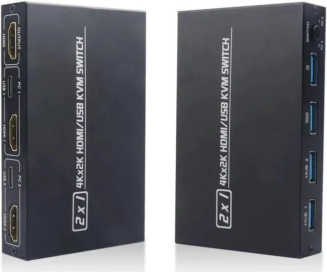 Alt view image 2 of 7 - AIMOS AM-KVM 201CL 2-in-1 HDMI/USB KVM Switch Support HD 2K*4K 2 Hosts Share 1 Monitor/Keyboard& Mouse Set