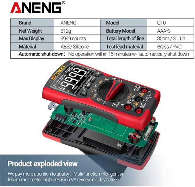 Alt view image 7 of 7 - ANENG Q10 Digital Multimeter 9999 Professional Tester Multimetro True RMS Analog DIY Transistor Capacitor NCV Testers Lcr Meter - Red