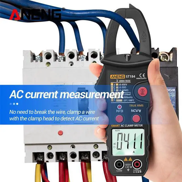 Alt view image 2 of 7 - ANENG ST184 Digital Multimeter Clamp Meter True RMS 6000 Counts Professional Measuring Testers AC/DC Voltage AC Current Ohm & NO Packing Box - Black