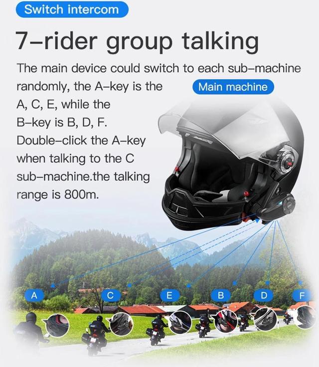 Q7 Motorcycle Helmet Bluetooth 5.0 Intercom - Waterproof, FM, Wireless  Headset for 7 Riders