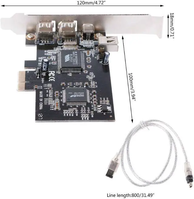 Alt view image 4 of 4 - PCI-e 1X IEEE 1394A 4 Port(3+1) Firewire Card Adapter With 6 Pin To 4 Pin IEEE 1394 Cable For Desktop PC High Quality