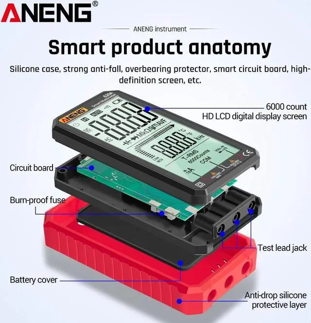 Alt view image 7 of 7 - ANENG 620A 4.7-Inch LCD Display AC/DC Digital Multimeter Ultraportable True-RMS Multimeter Auto-Ranging Multi Tester with Amp Volt Ohm Capacitance Continuity Temperature Frequency Diode Tests NCV Test