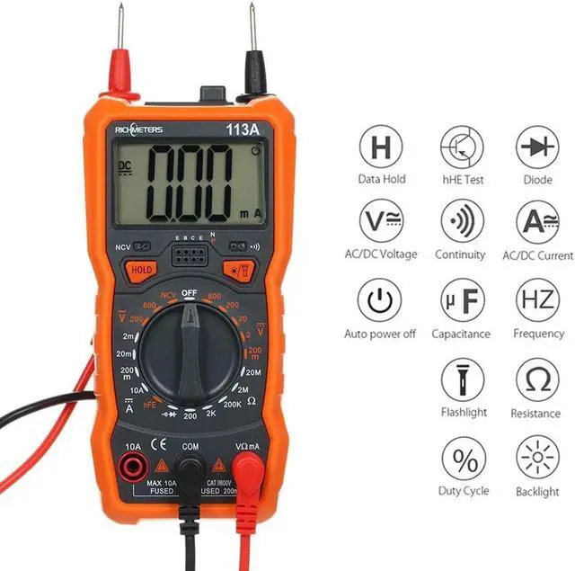 Alt view image 5 of 7 - RICHMETERS RM113A NCV Digital Multimeter 2000 Counts HFE AC/DC Voltage Measuring Meter with Magnetic Suction Flash Light Backlight Large Screen Multi-meter