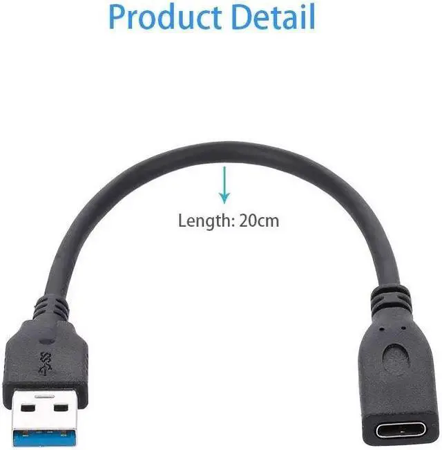 Alt view image 2 of 6 - USB3.0 to Type-C Female Adapter Cable Mobile Phone Computer High Speed Data Transmission Adapter Cable 20cm