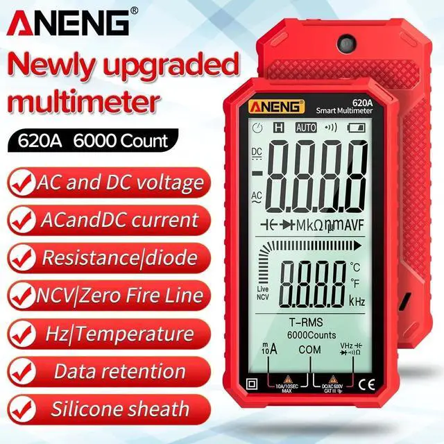 Alt view image 3 of 7 - ANENG 620A 4.7-Inch LCD Display AC/DC Digital Multimeter Ultraportable True-RMS Multimeter Auto-Ranging Multi Tester with Amp Volt Ohm Capacitance Continuity Temperature Frequency Diode Tests NCV Test