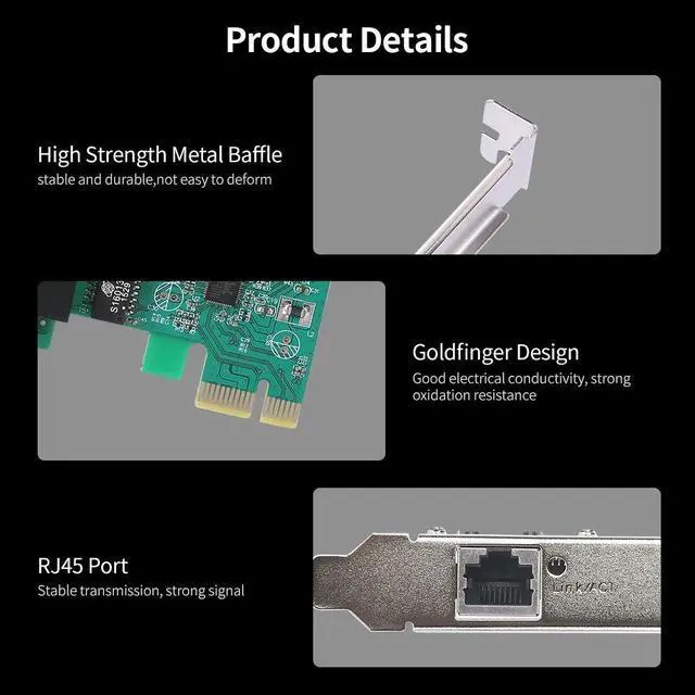 Alt view image 3 of 7 - PCI Express PCI-E Wireless Network Card 1000Mbps PCI-E Gigabit Network Card 10/100/1000M RJ45 Ethernet Network Card