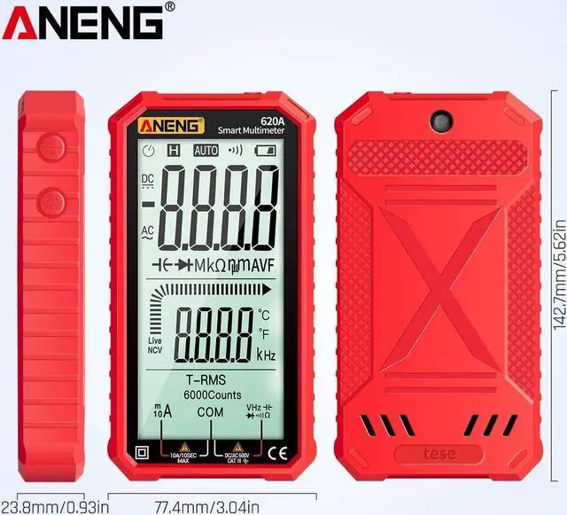 Alt view image 4 of 7 - ANENG 620A 4.7-Inch LCD Display AC/DC Digital Multimeter Ultraportable True-RMS Multimeter Auto-Ranging Multi Tester with Amp Volt Ohm Capacitance Continuity Temperature Frequency Diode Tests NCV Test