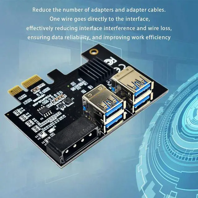 Alt view image 2 of 7 - PCI-E 1 to 4 Expansion Card PCI-E 1X to 16X 4 Port Dual Layer USB3.0 Graphics Adapter Expansion Card for BTC Mining