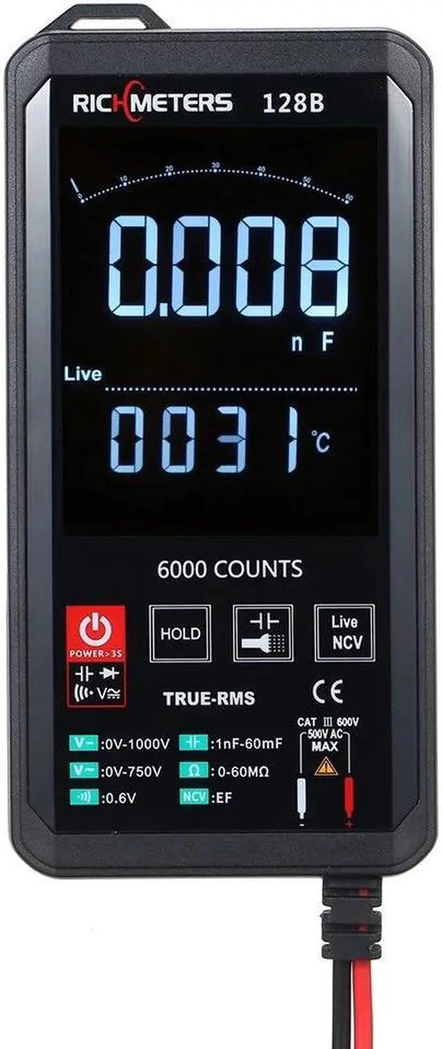 Main image of RICHMETERS 128B Digital Multimeter 6000 Counts True-RMS Auto Ranging AC/DC Voltage Temperature Measuring Meter Flash Light Backlight Large Screen