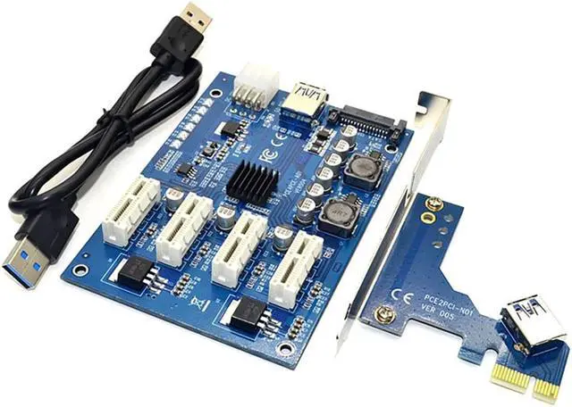Alt view image 4 of 7 - PCI-E X1 To 4PCI-E X16 Expansion Kit 1 To 4 Port PCI Express Switch Multiplier Hub 6Pin Sata Usb Riser Card For BTC Miner
