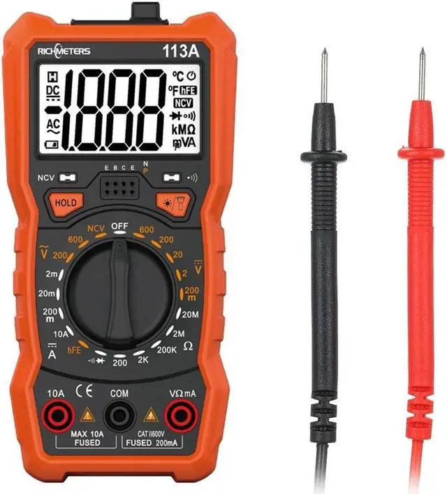 Alt view image 7 of 7 - RICHMETERS RM113A NCV Digital Multimeter 2000 Counts HFE AC/DC Voltage Measuring Meter with Magnetic Suction Flash Light Backlight Large Screen Multi-meter
