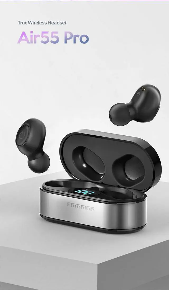 Alt view image 4 of 7 - Fineblue Air55 Pro LED display In Ear TWS Earphone Bluetooth V5.0 Gaming in Ear Headphones Case With mic headphones