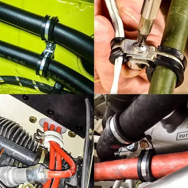 Main image of 12Pcs Rubber Air Cushion Stainless Steel Cable Clamp R-Shaped Tube Clamp with Rubber Strip