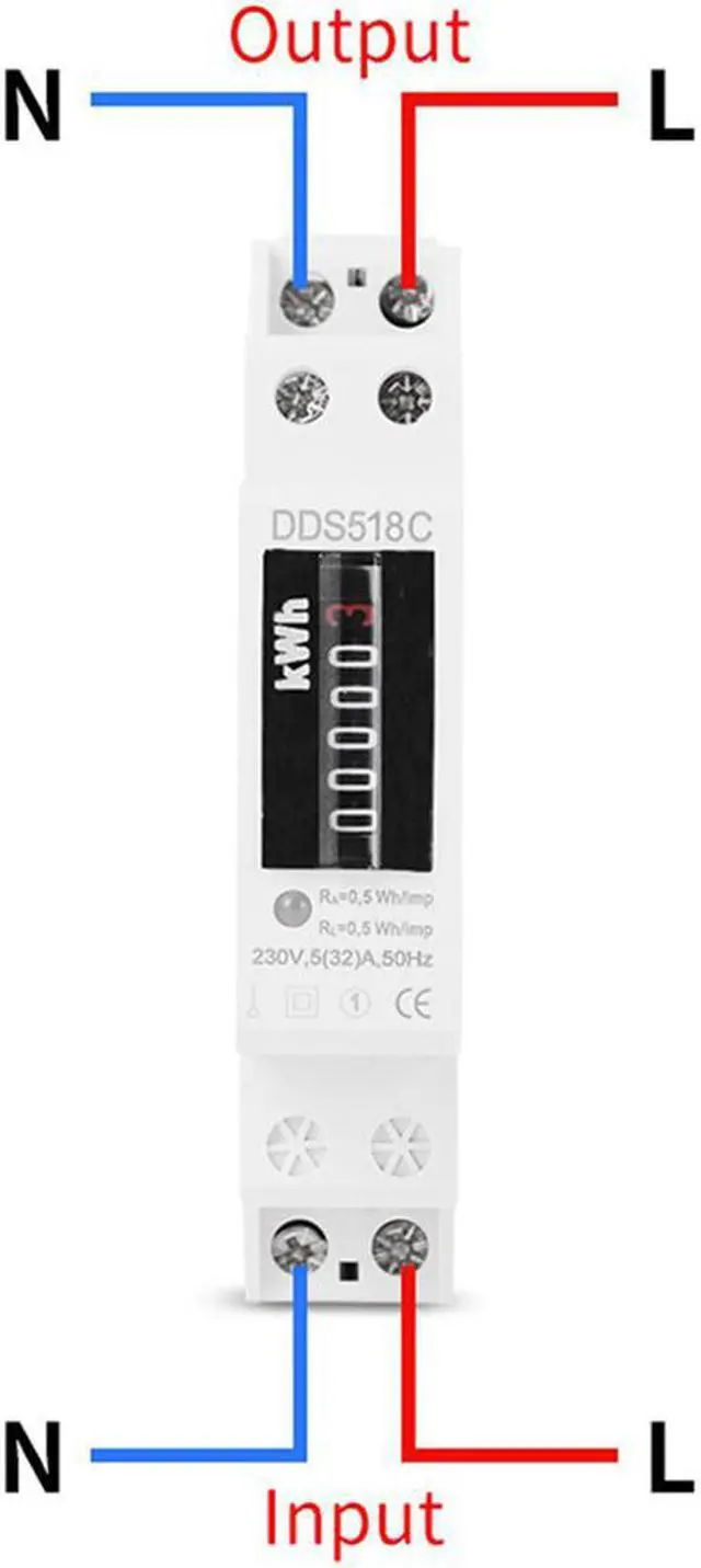 Alt view image 5 of 6 - Household Rail Single Phase Digital Display Electricity Power Consumption Wattmeter Energy Meter Watt KWh 5-32A 220V AC 50Hz