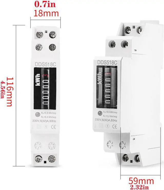 Alt view image 3 of 6 - Household Rail Single Phase Digital Display Electricity Power Consumption Wattmeter Energy Meter Watt KWh 5-32A 220V AC 50Hz