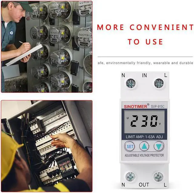 Alt view image 6 of 7 - 230V 80A Single Phase Two Wire LCD Digital Display Adjustable Voltage Surge Protectors Relay With Limit Current Protection