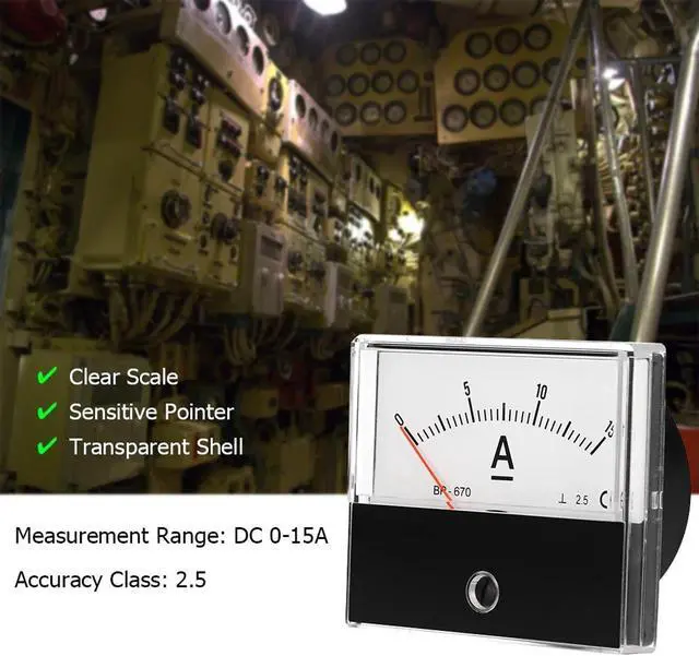 Alt view image 2 of 4 - Analog Current Panel Meter Ammeter Gauge Class 2.5 Accuracy DC 0-15A Analog Ammeter Ampere Measurement Tester Gauge Panel