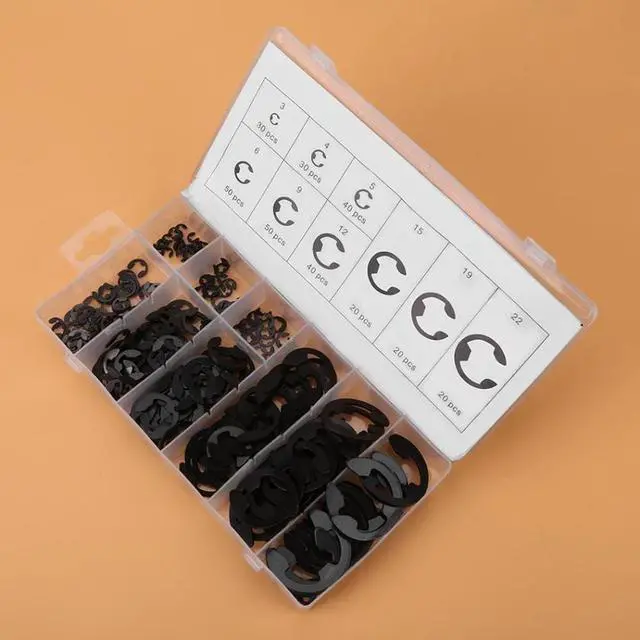 Alt view image 7 of 7 - 300pcs A3 steel E-Clip E-ring Shaft Retaining Rings Assortment 3mm-22mm with Box Black fastener