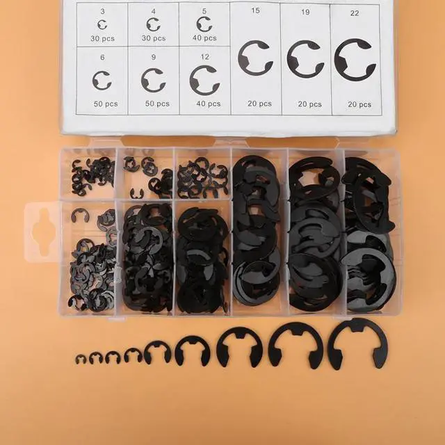 Alt view image 6 of 7 - 300pcs A3 steel E-Clip E-ring Shaft Retaining Rings Assortment 3mm-22mm with Box Black fastener