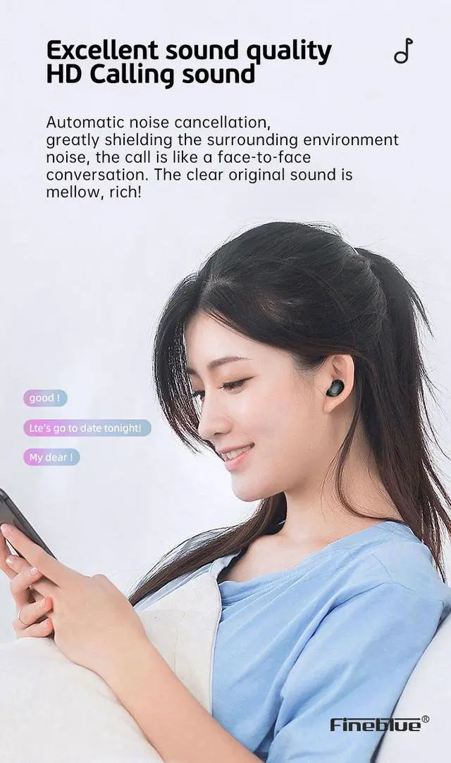 Alt view image 5 of 7 - Fineblue Air55 Pro LED display In Ear TWS Earphone Bluetooth V5.0 Gaming in Ear Headphones Case With mic headphones