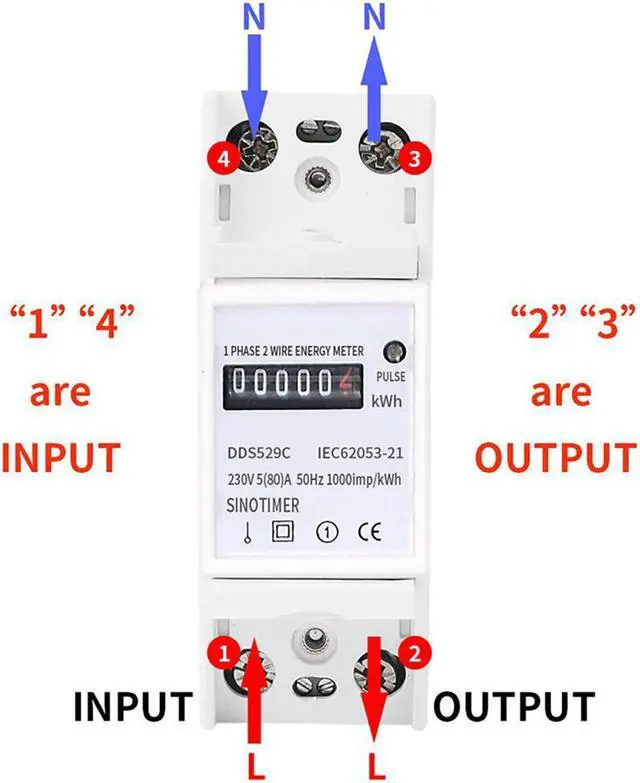 Alt view image 6 of 6 - Automatic Single Phase 2 Wire Electric Energy Counter AC 230V 5-80A Analog Watt Measurement Meter 35mm DIN Rail Mounting