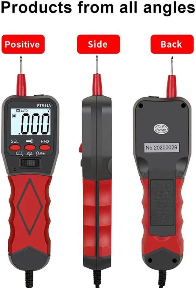 Alt view image 2 of 2 - PTM16A Handheld Pen Type Digital Multimeter DC/AC Voltage Meter Resistance Diode Continuity Tester Backlight LCD Display