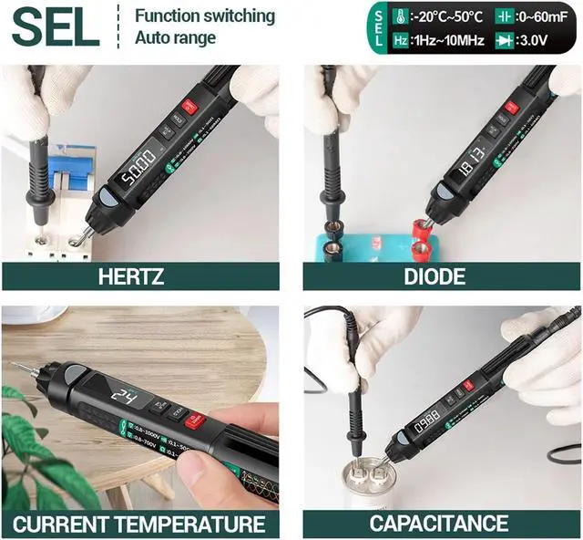 Alt view image 6 of 7 - ANENG A3008 Pen Multimeter 6000 Counts Digital Multimeter Meter Tester with LCD Display Backlight Flashlight NCV Auto-off Multiple Accessories for Voltage Current Resistance Capacitance Diode Continui