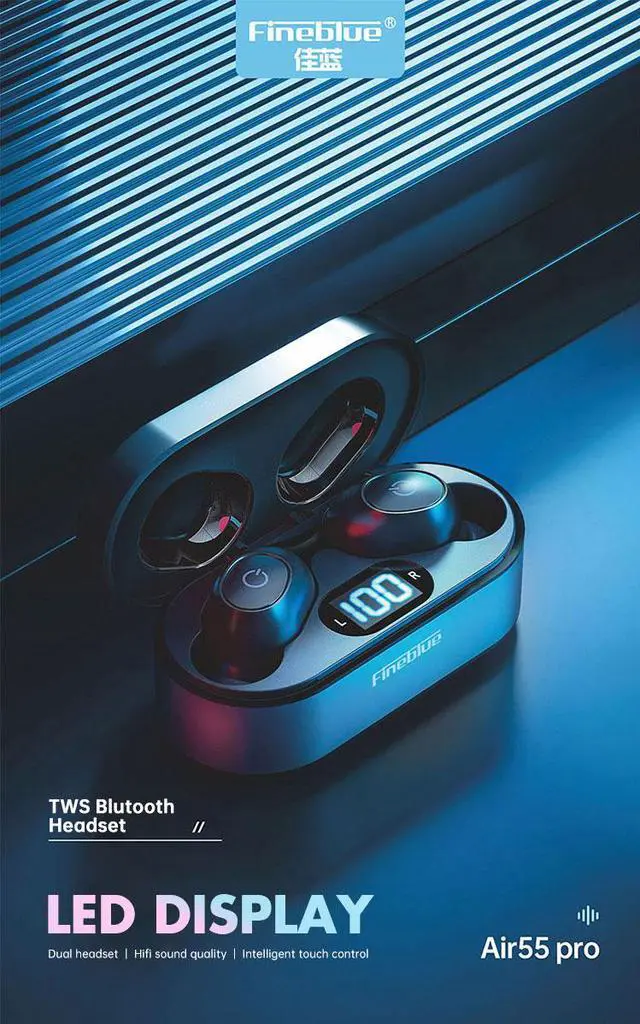 Alt view image 2 of 7 - Fineblue Air55 Pro LED display In Ear TWS Earphone Bluetooth V5.0 Gaming in Ear Headphones Case With mic headphones