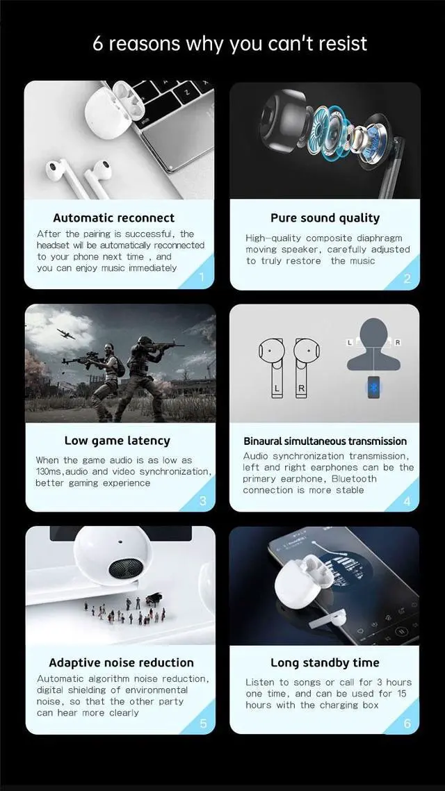 Alt view image 4 of 7 - Fineblue J3 Pro Bluetooth 5.0 Earphones TWS Fingerprint Touch Headset HiFI Stereo Earbuds Wireless earphones for sport (Red)