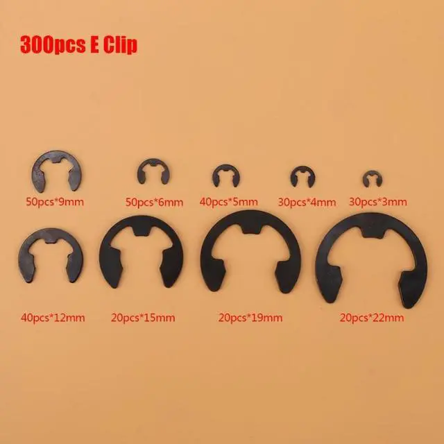 Alt view image 4 of 7 - 300pcs A3 steel E-Clip E-ring Shaft Retaining Rings Assortment 3mm-22mm with Box Black fastener