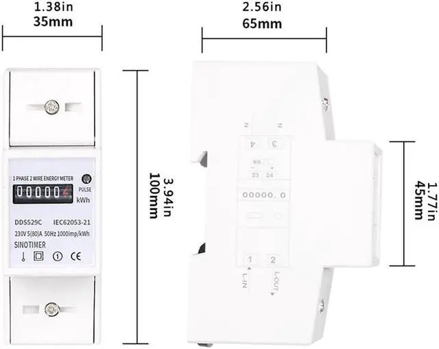 Alt view image 2 of 6 - Automatic Single Phase 2 Wire Electric Energy Counter AC 230V 5-80A Analog Watt Measurement Meter 35mm DIN Rail Mounting