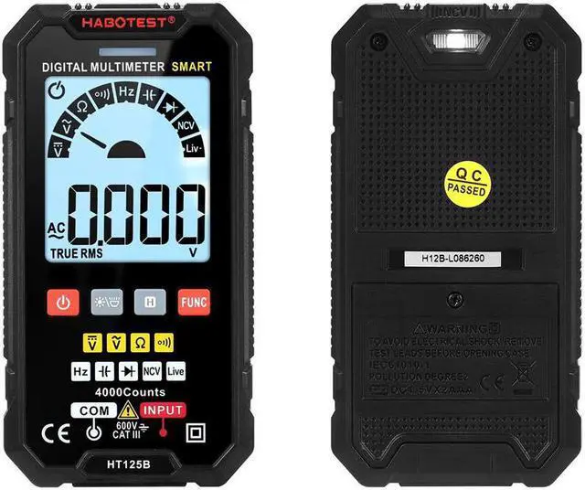 Main image of HABOTEST HT125B Smart Digital Multimeter 4000 Counts True RMS Auto Ranging Voltage Meter 600V AC DC Voltmeter Electric Test Pen Capacitance Diode Testing