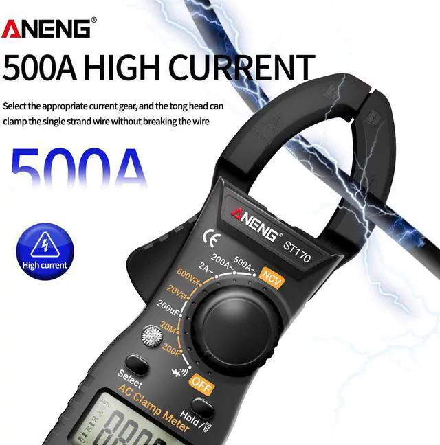 Alt view image 2 of 3 - ST170 Portable Digital Clamp Meter DC/AC Current Multimeter Ammeter Voltage Tester Diode Current Capacitance NCV Ohm Test - Black