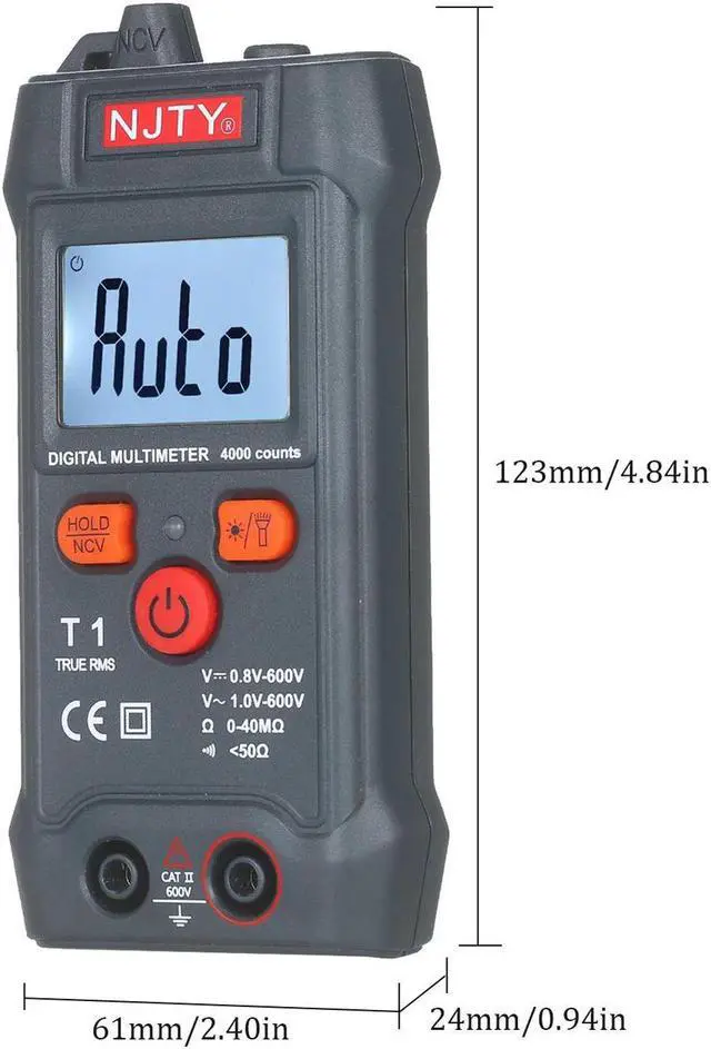 Main image of NJTY Palm-size LCD Digital Multimeter Auto Range NCV 4000 Counts True RMS Smart Universal Tester 600V Voltmeter Ohm and Voltage Tester Measuring AC/DC Voltage Resistance ON-OFF Buzzer