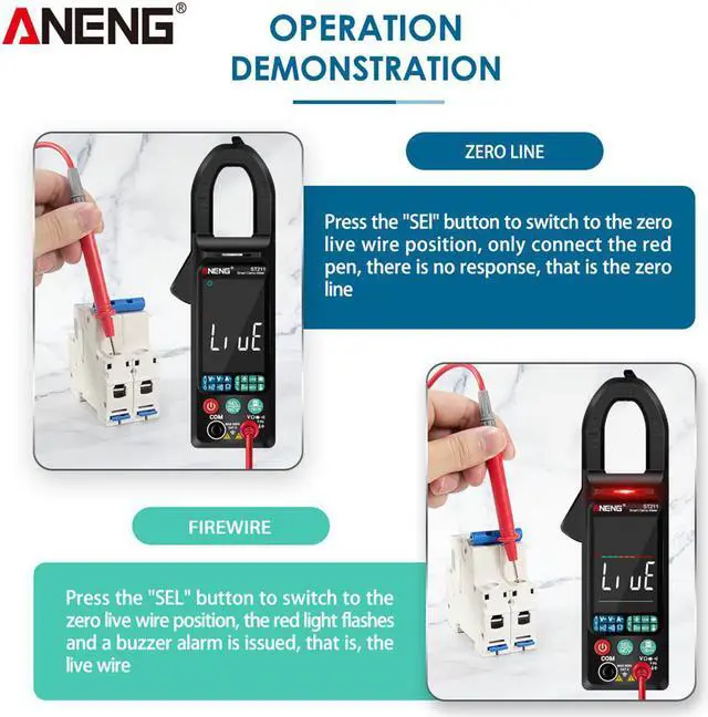 Alt view image 3 of 3 - ANENG ST211 Digital Clamp Meter 6000 Counts Multimeter DC/AC Voltage Current Tester Car Amp Hz Big Color Screen NCV Ohm Test - Black