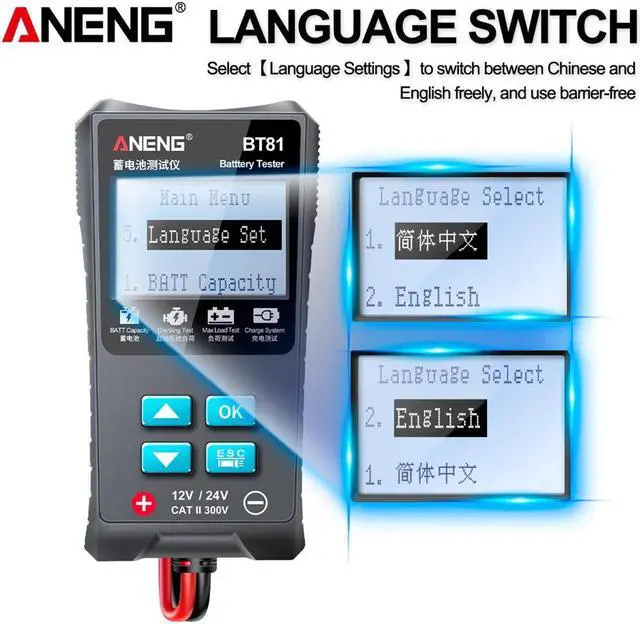 Alt view image 2 of 2 - ANENG BT81 Car Battery Tester 12V/24V 100 to 1700CCA Cranking Charging Circut Tester Battery Analyzer 12/24 Volts Battery Tools