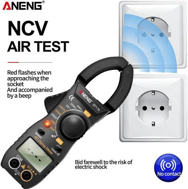 Alt view image 5 of 5 - ST170 Portable Digital Clamp Meter DC/AC Current Multimeter Ammeter Voltage Tester Diode Current Capacitance NCV Ohm Test - Black(no box)