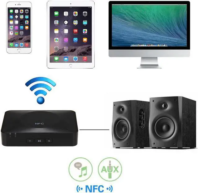 Alt view image 2 of 7 - New NFC Bluetooth Audio Receiver Adapter for Sound System Portable Speaker NFC-Enabled HD Wireless Receiver for iPhone Tablet PC
