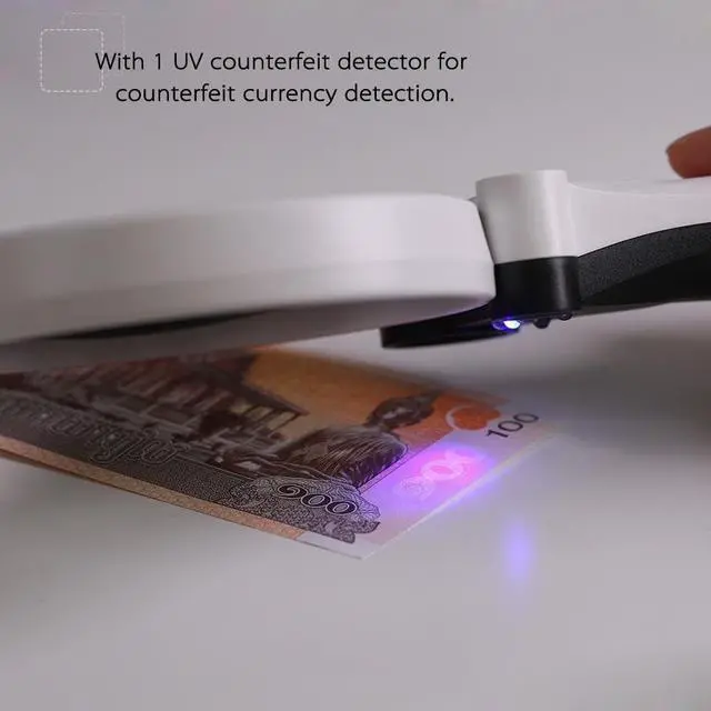 Alt view image 6 of 7 - Handheld 2.5X 4.5X 25X 55X 90mm Multifunctional Portable Reading Magnifier Four Glass Lens Magnifying Glass Tool with 4 LED Light 1 UV Counterfeit Detector