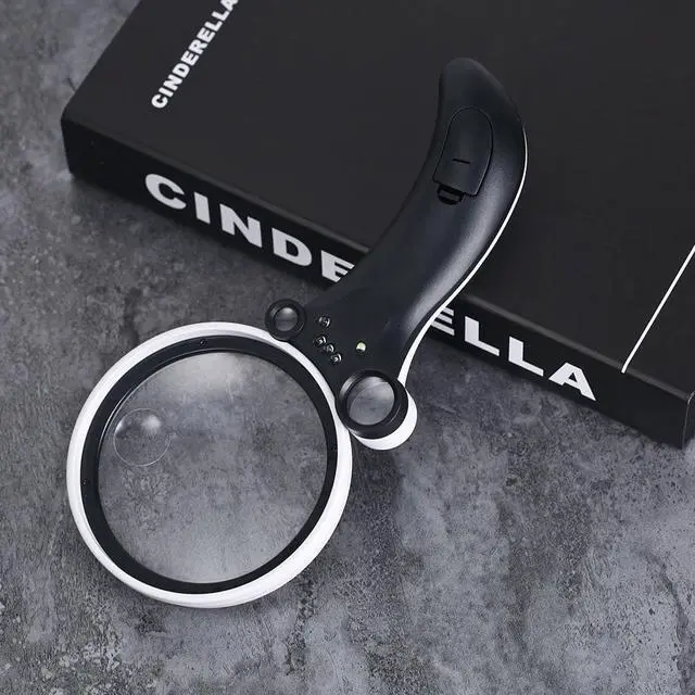 Alt view image 4 of 7 - Handheld 2.5X 4.5X 25X 55X 90mm Multifunctional Portable Reading Magnifier Four Glass Lens Magnifying Glass Tool with 4 LED Light 1 UV Counterfeit Detector