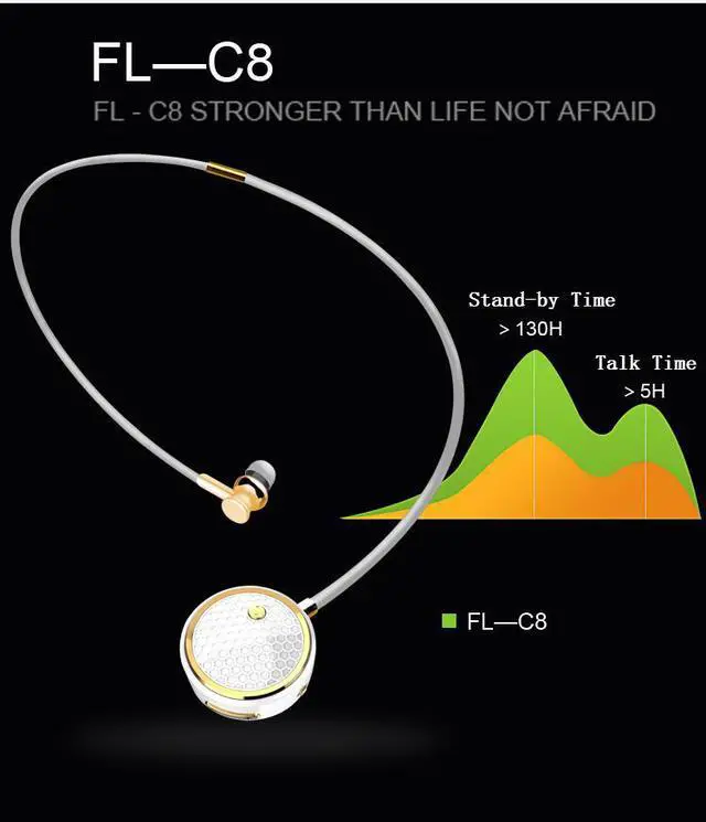 Alt view image 2 of 5 - Fineblue C8 Bluetooth Earphone Wireless Stereo Earpiece Sport EarBuds Headset with Mic Handsfree for iPhone Black Gold