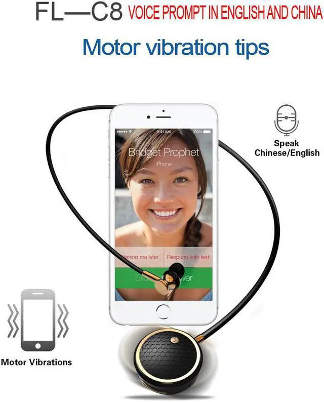 Alt view image 4 of 5 - Fineblue C8 Bluetooth Earphone Wireless Stereo Earpiece Sport EarBuds Headset with Mic Handsfree for iPhone Black Gold