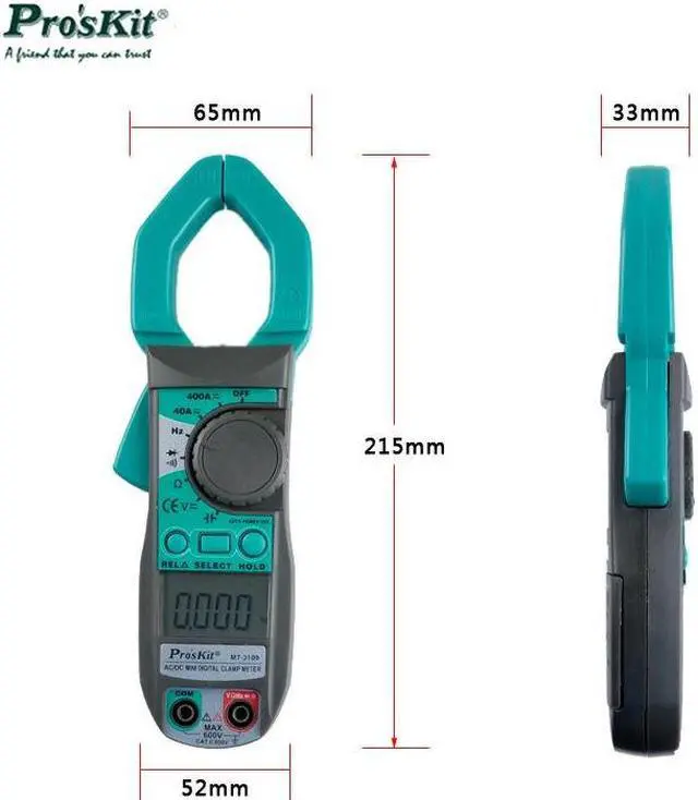 Alt view image 5 of 5 - Pro'skit MT-3109 3 3/4 Digital Multimeter Clamp Meter DC AC Voltage Current Capacity Resistance Tester