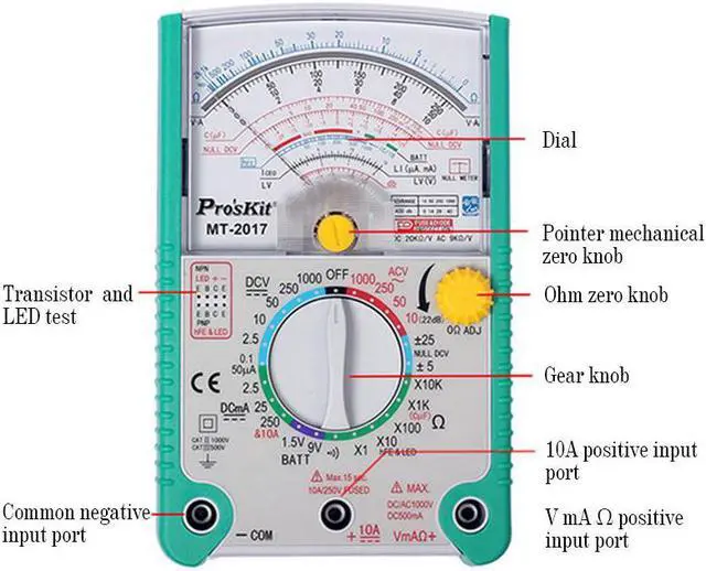 Main image of Pro'skit MT-2017 Analog Multimeter Safety Standard Professional Ohm Test Meter DC AC Voltage Current Resistance Analog Multimeter