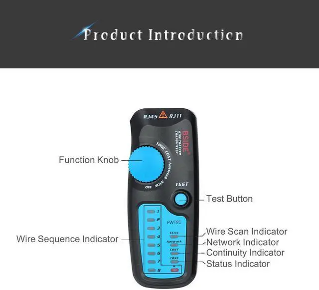 Alt view image 3 of 6 - Bside FWT81 Cable Tracker RJ45 RJ11 Telephone Wire Network LAN TV Electric Line Finder Tester