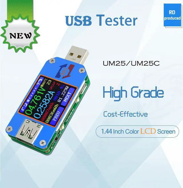 Alt view image 3 of 7 - RD UM25 USB 2.0 Type- C Color LCD Display Tester Digital Voltmeter Ammeter Usb Tester Current Voltage Meter Battery Charge Cable Impedance Resistance Measure No Communication Version